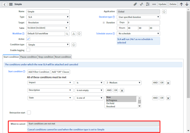 Simple Vs Default SLA condition Rules